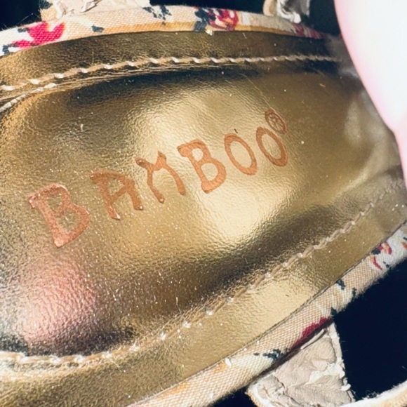 BAMBOO FLORAL PRINT FABRIC STRAPPY CORK WEDGES SIZE 8 - Picture 3 of 11